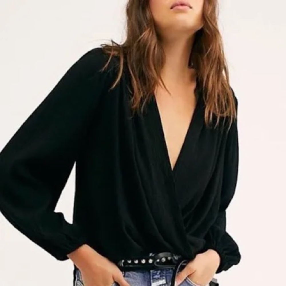 Free People Check On It wrap top  black